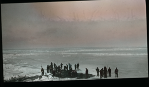 Image of Long view to sealers by many dead seals on ice